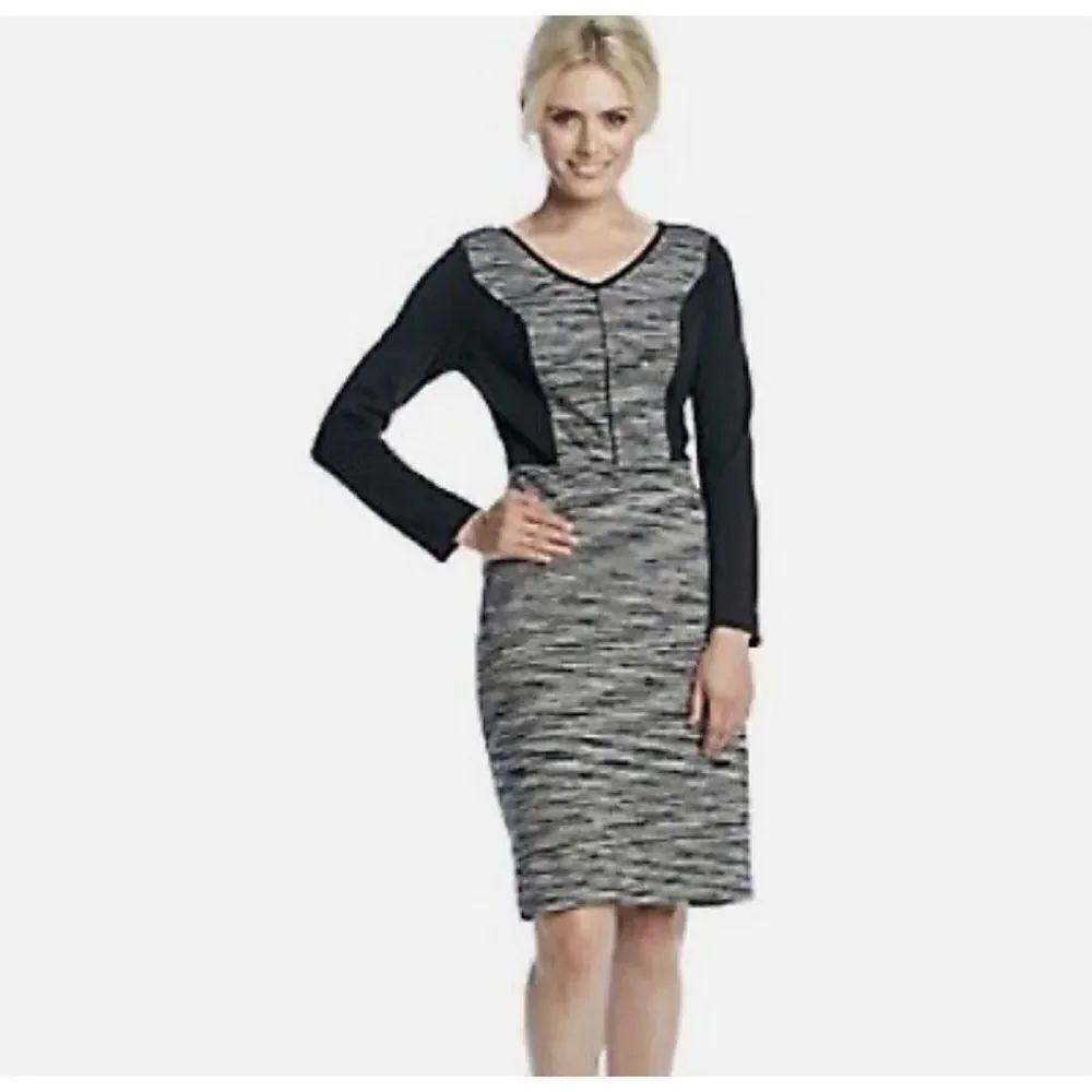 NWT Womens Marc New York by Andrew Marc Black Space Dye Knit Sheath Dress Sz 8
